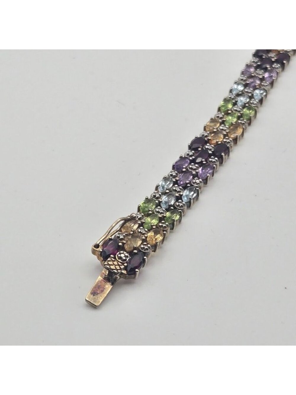 Vintage Gemstone Gold Over Sterling Silver Bracelet Amethyst Peridot Citrine Gem